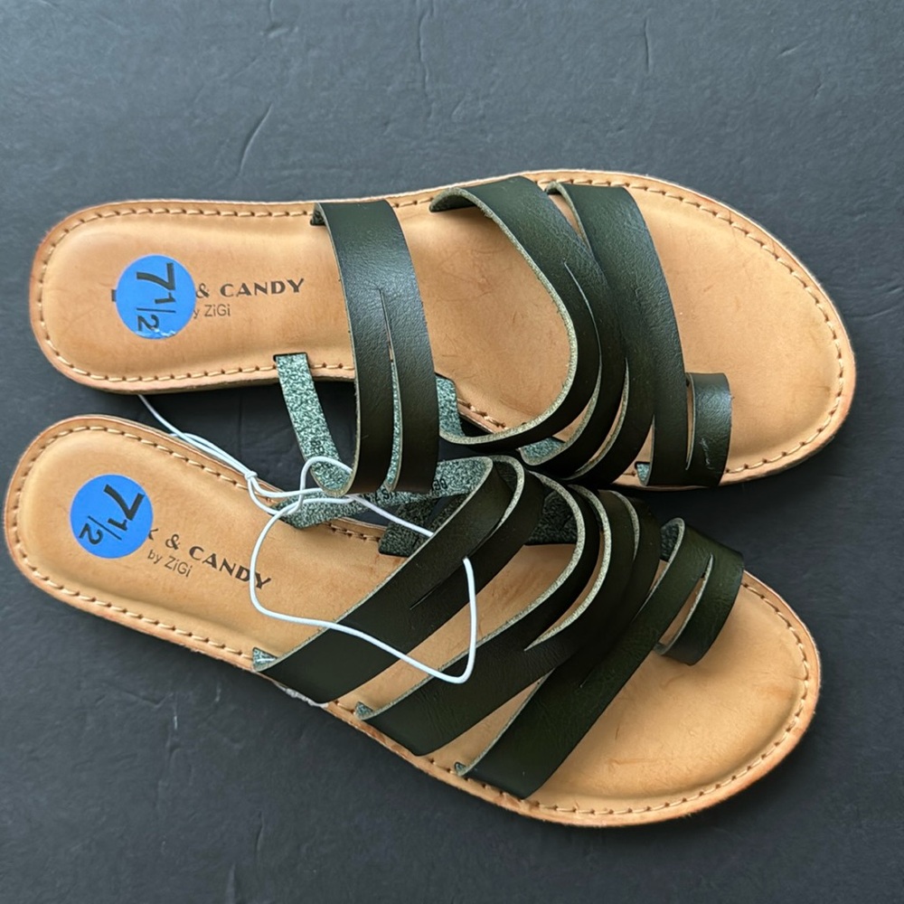 New Rock & Candy by ZiGi Benzie Olive Dark Green Sandal Size 7.5
